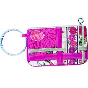 Vera‎ Bradley Floral Wristlet Zip ID Case Wallet Ring Bag Charm